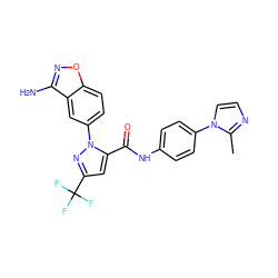 Cc1nccn1-c1ccc(NC(=O)c2cc(C(F)(F)F)nn2-c2ccc3onc(N)c3c2)cc1 ZINC000013611516