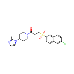 Cc1nccn1C1CCN(C(=O)CCS(=O)(=O)c2ccc3cc(Cl)ccc3c2)CC1 ZINC000040940478