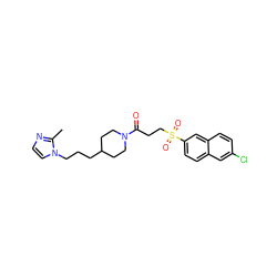 Cc1nccn1CCCC1CCN(C(=O)CCS(=O)(=O)c2ccc3cc(Cl)ccc3c2)CC1 ZINC000040915810