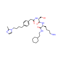 Cc1nccn1CCCCc1ccc(CC(=O)N[C@@H](CO)C(=O)N[C@@H](CCCCN)C(=O)NCCC2CCCCC2)cc1 ZINC000014880363