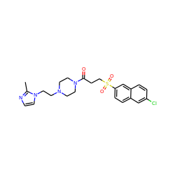 Cc1nccn1CCN1CCN(C(=O)CCS(=O)(=O)c2ccc3cc(Cl)ccc3c2)CC1 ZINC000040422039