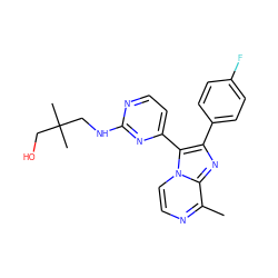 Cc1nccn2c(-c3ccnc(NCC(C)(C)CO)n3)c(-c3ccc(F)cc3)nc12 ZINC000034842835