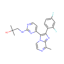 Cc1nccn2c(-c3ccnc(NCC(C)(C)O)n3)c(-c3ccc(F)cc3F)nc12 ZINC000034948021