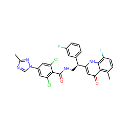 Cc1ncn(-c2cc(Cl)c(C(=O)NC[C@@H](c3cccc(F)c3)c3cc(=O)c4c(C)ccc(F)c4[nH]3)c(Cl)c2)n1 ZINC000473153352