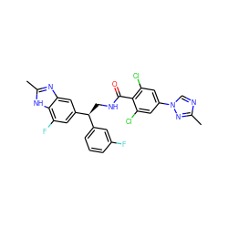 Cc1ncn(-c2cc(Cl)c(C(=O)NC[C@@H](c3cccc(F)c3)c3cc(F)c4[nH]c(C)nc4c3)c(Cl)c2)n1 ZINC000653730868