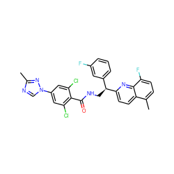 Cc1ncn(-c2cc(Cl)c(C(=O)NC[C@@H](c3cccc(F)c3)c3ccc4c(C)ccc(F)c4n3)c(Cl)c2)n1 ZINC000473154256