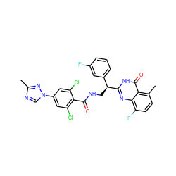 Cc1ncn(-c2cc(Cl)c(C(=O)NC[C@@H](c3cccc(F)c3)c3nc4c(F)ccc(C)c4c(=O)[nH]3)c(Cl)c2)n1 ZINC000473154620