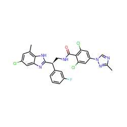 Cc1ncn(-c2cc(Cl)c(C(=O)NC[C@@H](c3cccc(F)c3)c3nc4cc(Cl)cc(C)c4[nH]3)c(Cl)c2)n1 ZINC000473154387