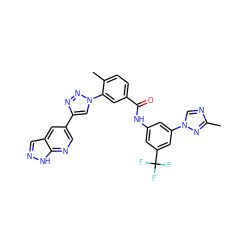 Cc1ncn(-c2cc(NC(=O)c3ccc(C)c(-n4cc(-c5cnc6[nH]ncc6c5)nn4)c3)cc(C(F)(F)F)c2)n1 ZINC000095572909