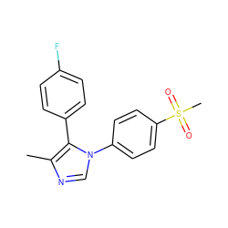 Cc1ncn(-c2ccc(S(C)(=O)=O)cc2)c1-c1ccc(F)cc1 ZINC000013525066