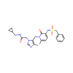 Cc1ncn(CC(=O)NCC2CC2)c1Cn1c(C)ccc(NS(=O)(=O)Cc2ccccc2)c1=O ZINC000029125726