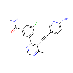 Cc1ncnc(-c2cc(Cl)cc(C(=O)N(C)C)c2)c1C#Cc1ccc(N)nc1 ZINC000148675918