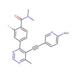 Cc1ncnc(-c2ccc(C(=O)N(C)C)c(F)c2)c1C#Cc1ccc(N)nc1 ZINC000148878954