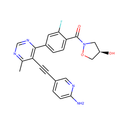 Cc1ncnc(-c2ccc(C(=O)N3C[C@@H](O)CO3)c(F)c2)c1C#Cc1ccc(N)nc1 ZINC000148874790