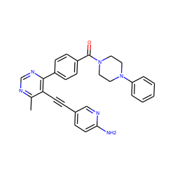 Cc1ncnc(-c2ccc(C(=O)N3CCN(c4ccccc4)CC3)cc2)c1C#Cc1ccc(N)nc1 ZINC000148644748