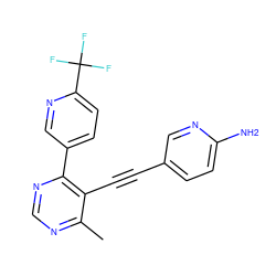 Cc1ncnc(-c2ccc(C(F)(F)F)nc2)c1C#Cc1ccc(N)nc1 ZINC000167266829