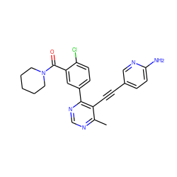 Cc1ncnc(-c2ccc(Cl)c(C(=O)N3CCCCC3)c2)c1C#Cc1ccc(N)nc1 ZINC000148560149