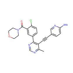 Cc1ncnc(-c2ccc(Cl)c(C(=O)N3CCOCC3)c2)c1C#Cc1ccc(N)nc1 ZINC000148558916