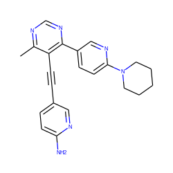 Cc1ncnc(-c2ccc(N3CCCCC3)nc2)c1C#Cc1ccc(N)nc1 ZINC000148710688