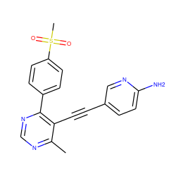 Cc1ncnc(-c2ccc(S(C)(=O)=O)cc2)c1C#Cc1ccc(N)nc1 ZINC000148615437