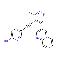 Cc1ncnc(-c2cnc3ccccc3c2)c1C#Cc1ccc(N)nc1 ZINC000148643870