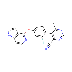 Cc1ncnc(C#N)c1-c1ccc(Oc2nccc3[nH]ccc23)cc1F ZINC000169705967