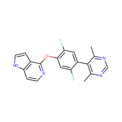 Cc1ncnc(C)c1-c1cc(F)c(Oc2nccc3[nH]ccc23)cc1F ZINC000169705971