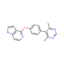 Cc1ncnc(C)c1-c1ccc(Oc2nccc3[nH]ccc23)cc1 ZINC000144877923