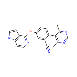 Cc1ncnc(C)c1-c1ccc(Oc2nccc3[nH]ccc23)cc1C#N ZINC000144608061