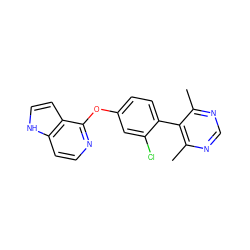 Cc1ncnc(C)c1-c1ccc(Oc2nccc3[nH]ccc23)cc1Cl ZINC000144740631