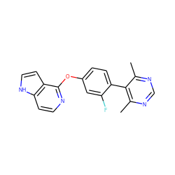 Cc1ncnc(C)c1-c1ccc(Oc2nccc3[nH]ccc23)cc1F ZINC000144803958