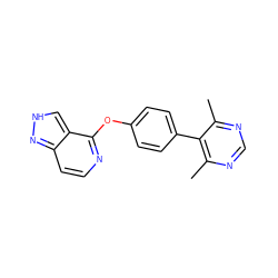 Cc1ncnc(C)c1-c1ccc(Oc2nccc3n[nH]cc23)cc1 ZINC000169705981