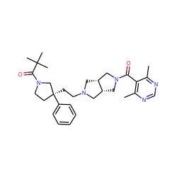 Cc1ncnc(C)c1C(=O)N1C[C@@H]2CN(CC[C@]3(c4ccccc4)CCN(C(=O)C(C)(C)C)C3)C[C@@H]2C1 ZINC000045349527