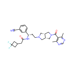 Cc1ncnc(C)c1C(=O)N1C[C@@H]2CN(CC[C@H](NC(=O)CC3CC(F)(F)C3)c3cccc(C#N)c3)C[C@@H]2C1 ZINC000049784902