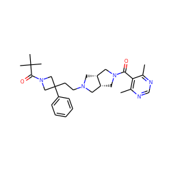 Cc1ncnc(C)c1C(=O)N1C[C@@H]2CN(CCC3(c4ccccc4)CN(C(=O)C(C)(C)C)C3)C[C@@H]2C1 ZINC000045391144