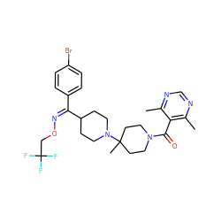 Cc1ncnc(C)c1C(=O)N1CCC(C)(N2CCC(/C(=N\OCC(F)(F)F)c3ccc(Br)cc3)CC2)CC1 ZINC000027519867