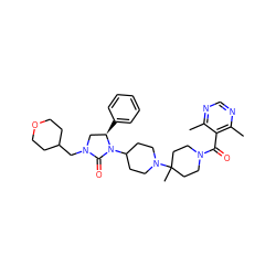 Cc1ncnc(C)c1C(=O)N1CCC(C)(N2CCC(N3C(=O)N(CC4CCOCC4)C[C@H]3c3ccccc3)CC2)CC1 ZINC000049777209