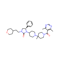 Cc1ncnc(C)c1C(=O)N1CCC(C)(N2CCC(N3C(=O)N(CCC4CCOCC4)C[C@H]3c3ccccc3)CC2)CC1 ZINC000049793848