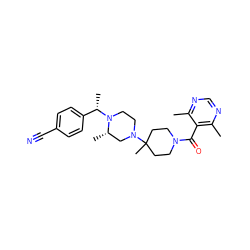 Cc1ncnc(C)c1C(=O)N1CCC(C)(N2CCN([C@@H](C)c3ccc(C#N)cc3)[C@@H](C)C2)CC1 ZINC000022927064