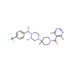 Cc1ncnc(C)c1C(=O)N1CCC(C)(N2CCN([C@@H](C)c3ccc(C(F)(F)F)cc3)[C@@H](C)C2)CC1 ZINC000022453986