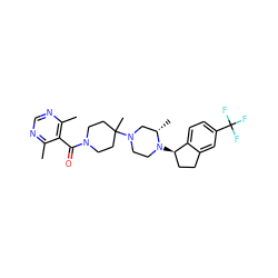 Cc1ncnc(C)c1C(=O)N1CCC(C)(N2CCN([C@@H]3CCc4cc(C(F)(F)F)ccc43)[C@@H](C)C2)CC1 ZINC000035923263