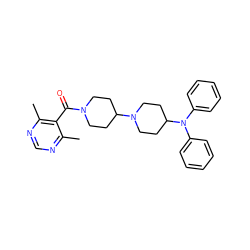 Cc1ncnc(C)c1C(=O)N1CCC(N2CCC(N(c3ccccc3)c3ccccc3)CC2)CC1 ZINC000013560305