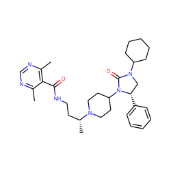 Cc1ncnc(C)c1C(=O)NCC[C@@H](C)N1CCC(N2C(=O)N(C3CCCCC3)C[C@@H]2c2ccccc2)CC1 ZINC000096285392