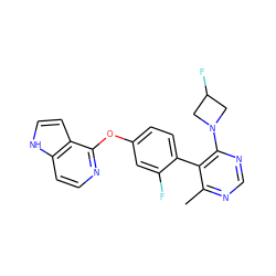 Cc1ncnc(N2CC(F)C2)c1-c1ccc(Oc2nccc3[nH]ccc23)cc1F ZINC000169705973