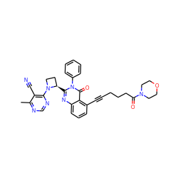 Cc1ncnc(N2CC[C@H]2c2nc3cccc(C#CCCCC(=O)N4CCOCC4)c3c(=O)n2-c2ccccc2)c1C#N ZINC001772629094