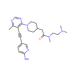 Cc1ncnc(N2CCC(CC(=O)N(C)CCN(C)C)CC2)c1C#Cc1ccc(N)nc1 ZINC000149416837