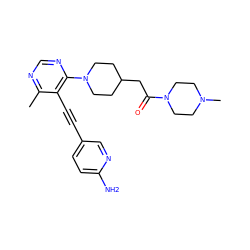 Cc1ncnc(N2CCC(CC(=O)N3CCN(C)CC3)CC2)c1C#Cc1ccc(N)nc1 ZINC000149208145