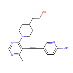 Cc1ncnc(N2CCC(CCO)CC2)c1C#Cc1ccc(N)nc1 ZINC000149219868