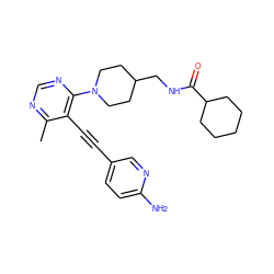 Cc1ncnc(N2CCC(CNC(=O)C3CCCCC3)CC2)c1C#Cc1ccc(N)nc1 ZINC000149227382