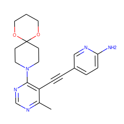 Cc1ncnc(N2CCC3(CC2)OCCCO3)c1C#Cc1ccc(N)nc1 ZINC000149160018